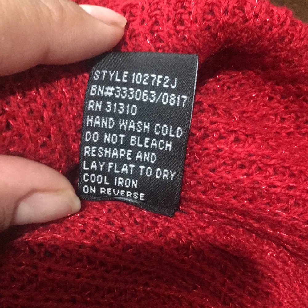BCX Red Long Sleeve knitted  Shimmery Top Size XS - Picture 5 of 5